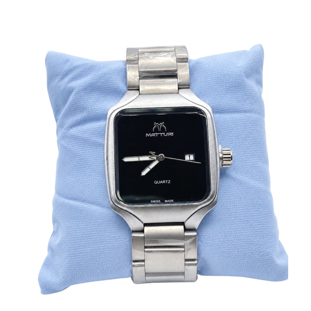 Matturi Men's Square Silver Stainless Steel Watch – Black Dial