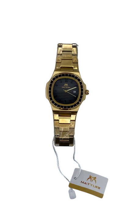 Luxury Gold Stainless Steel Men’s Watch – Black Dial Elegant Fashion Wristwatch