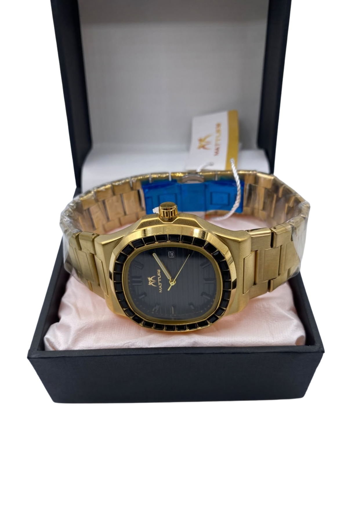 Luxury Gold Stainless Steel Men’s Watch – Black Dial Elegant Fashion Wristwatch
