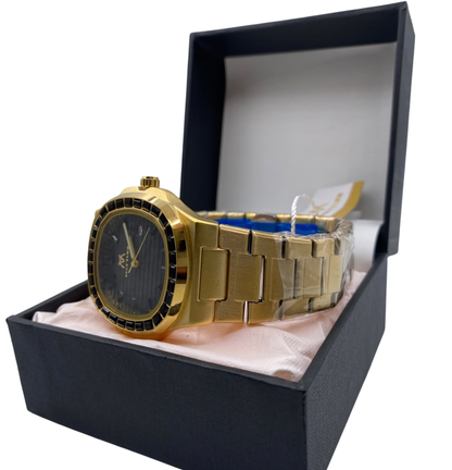 Luxury Gold Stainless Steel Men’s Watch – Black Dial Elegant Fashion Wristwatch
