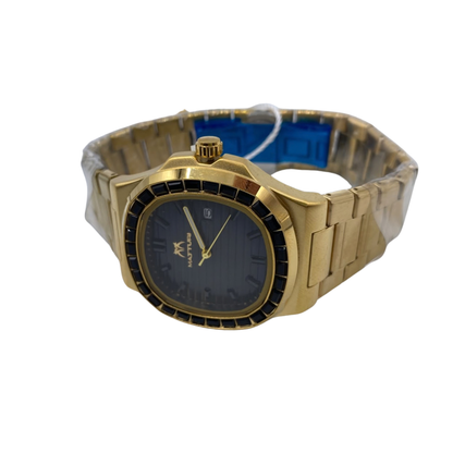 Luxury Gold Stainless Steel Men’s Watch – Black Dial Elegant Fashion Wristwatch