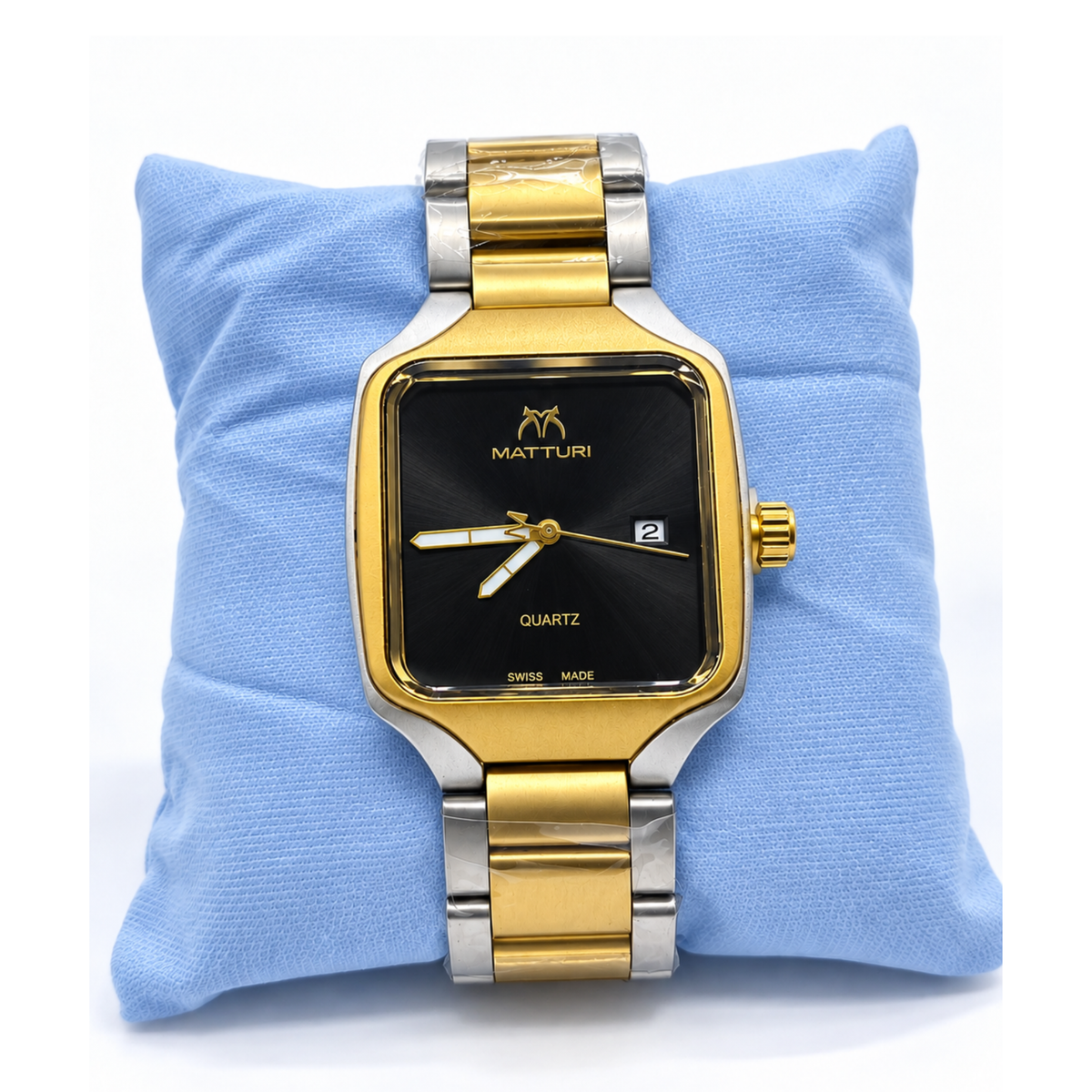 Matturi Men's Square Two-Tone Stainless Steel Watch – Gold & Silver, Black Dial