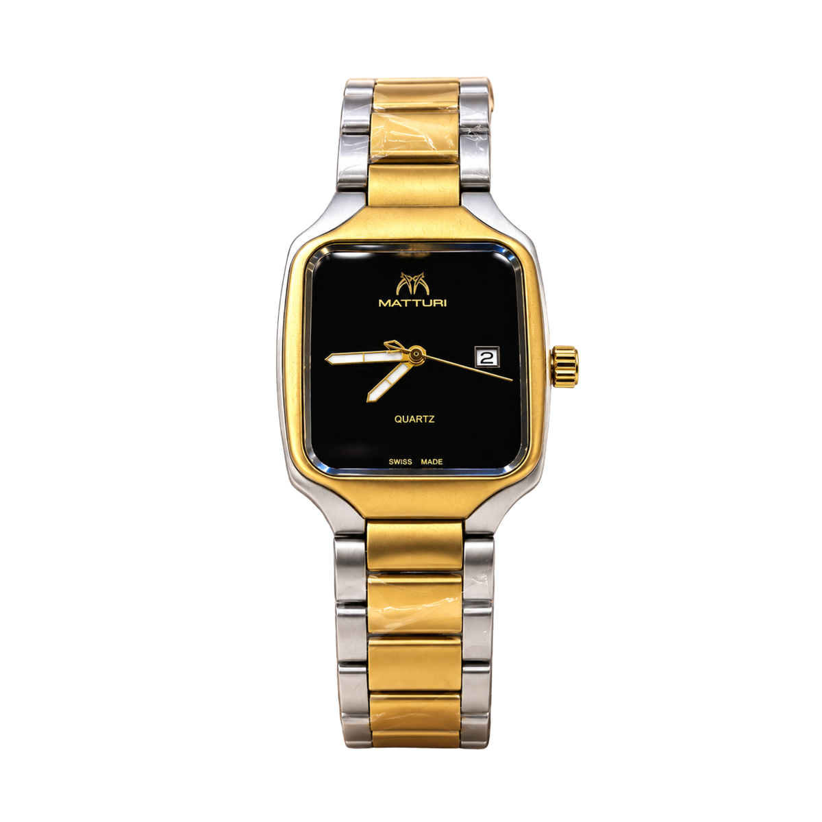 Matturi Men's Square Two-Tone Stainless Steel Watch – Gold & Silver, Black Dial