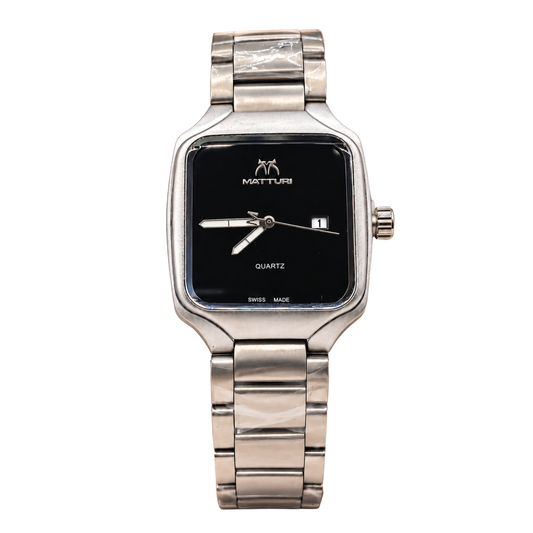 Matturi Men's Square Silver Stainless Steel Watch – Black Dial