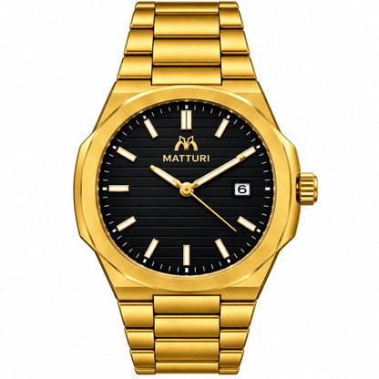 Luxury Gold Stainless Steel Men’s Watch – Black Dial Elegant Fashion Wristwatch