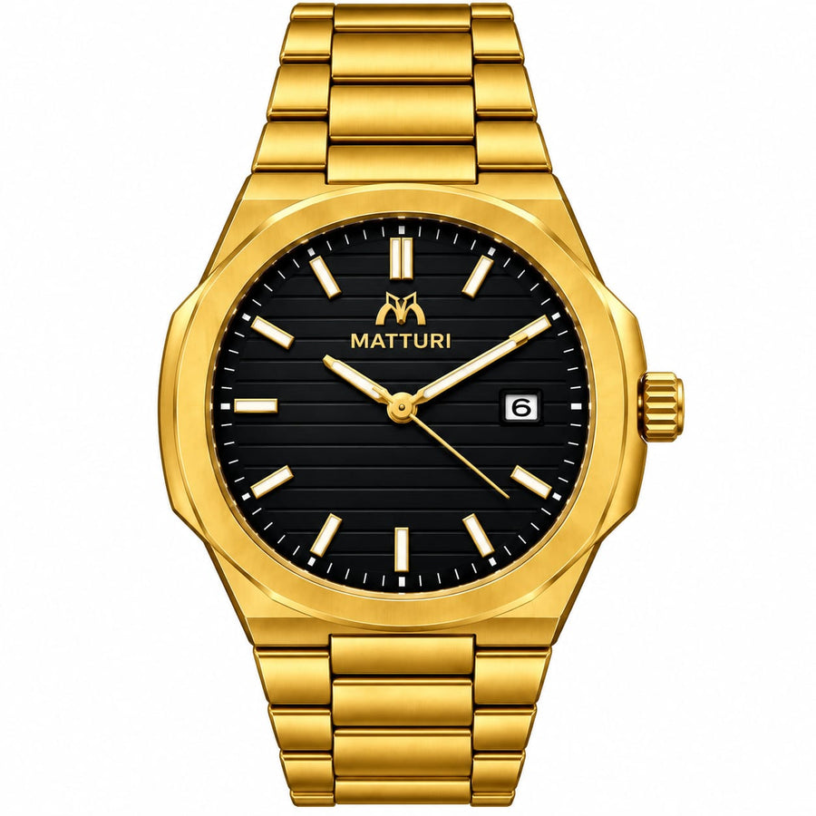 Luxury Gold Stainless Steel Men’s Watch – Black Dial Elegant Fashion Wristwatch